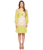 Boutique Moschino Patchwork Print Dress With Cold Shoulder Sleeves (fantasy Print Yellow) Women's Dress