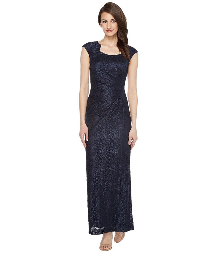 Tahari By Asl Horseshoe Neck Lace Gown (navy) Women's Dress