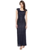 Tahari By Asl Horseshoe Neck Lace Gown (navy) Women's Dress
