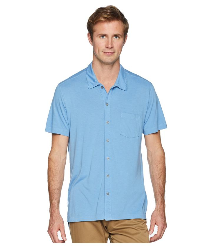 Agave Denim Fort Point Short Sleeve Full Button Polo (silver Lake Blue) Men's Short Sleeve Pullover