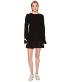 Red Valentino Knit Dress With Slit Sleeve Point D'esprit Flounce (black) Women's Dress