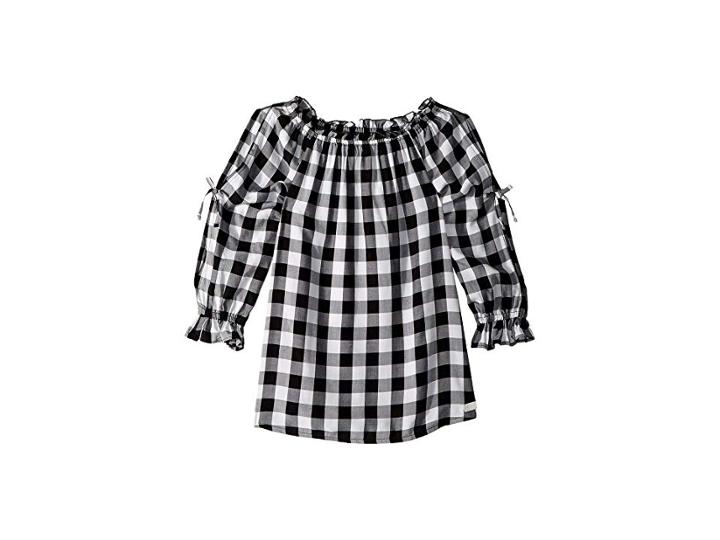 7 For All Mankind Kids Open Sleeve Challis Gingham Top (big Kids) (gingam) Girl's Clothing