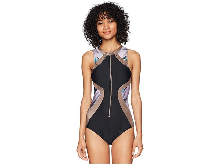 Next By Athena Boot Camp Making Moves Zip One-piece (black) Women's Swimsuits One Piece