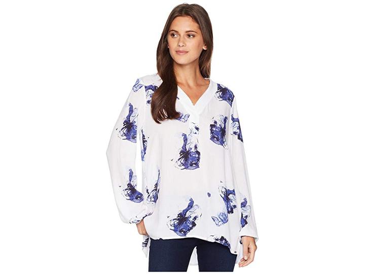 Fdj French Dressing Jeans Crinkle Blossom Print Popover Long Sleeve Blouse (indigo) Women's Blouse