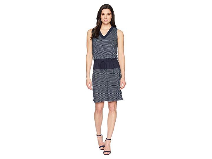 Kenneth Cole New York Mixed Media Drawstring Waist Dress (yarn-dyed Indigo Stripe) Women's Dress