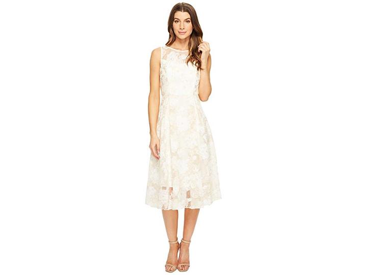 Adrianna Papell Printed Organza Fit And Flare Midi (peach/ivory) Women's Dress
