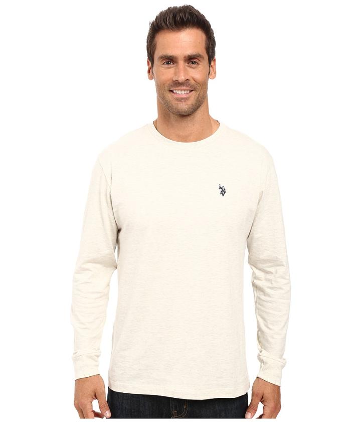 U.s. Polo Assn. Long Sleeve Crew Neck T-shirt (oatmeal Heather) Men's T Shirt