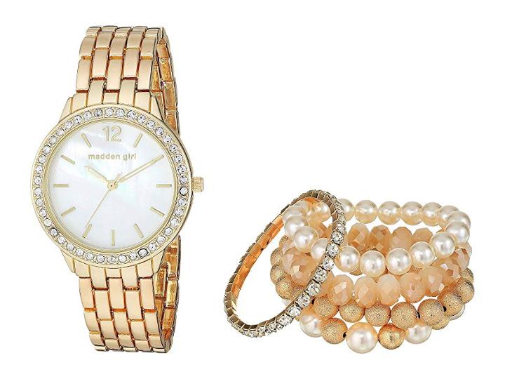 Steve Madden Madden Girl Watch With Stretch Bracelet Set Smgs018 (gold) Watches