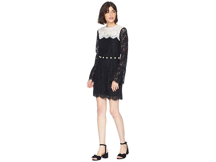 Juicy Couture Color Block Lace Bell Sleeve Dress (pitch Black Angel) Women's Dress