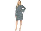 Michael Michael Kors Smocked Sleeve Shirtdress (true Navy/green Apple Multi) Women's Dress