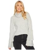 Kensie Warm Touch Sweater With Cowl Neck And Layered Ruffle Sleeve Ks0k57s5 (heather Light Grey) Women's Sweater