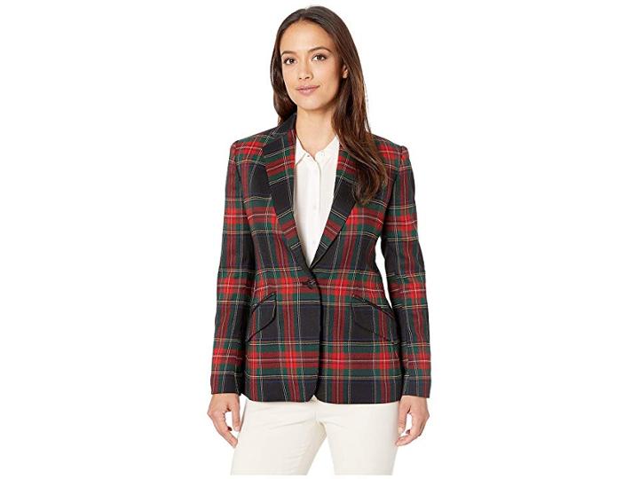 Lauren Ralph Lauren Petite Tartan Twill Blazer (black/red Multi) Women's Jacket