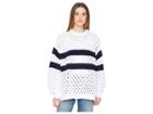 Sonia Rykiel Sailor Stripe Knit Convertible Sleeve Sweater (white/blue) Women's Sweater