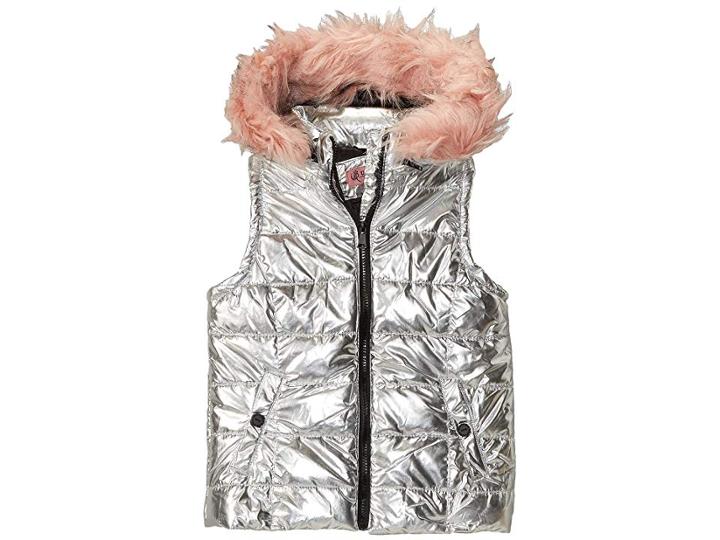 Urban Republic Kids Gal Metallic Foil Vest W/ Colored Faux Fur (little Kids/big Kids) (silver) Girl's Jacket