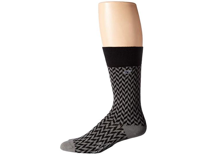 Vineyard Vines Herringbone Socks (jet Black) Men's Crew Cut Socks Shoes