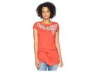 Ivanka Trump Round Neck Cap Sleeve Top With Embroidery And Tie Front Waist (apple) Women's Clothing