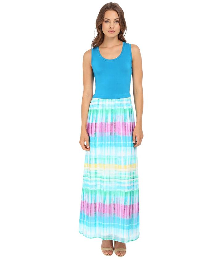 Calvin Klein Maxi Dress W/ Chiffon Bottom (grass Combo) Women's Dress