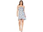 J.o.a. Strapless Ruffle Dress (sky/taupe Floral) Women's Dress