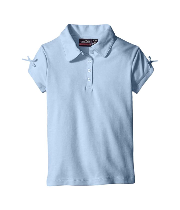 Nautica Kids Short Sleeve Polo With Bow At Sleeve (little Kids) (light Blue) Girl's Short Sleeve Pullover