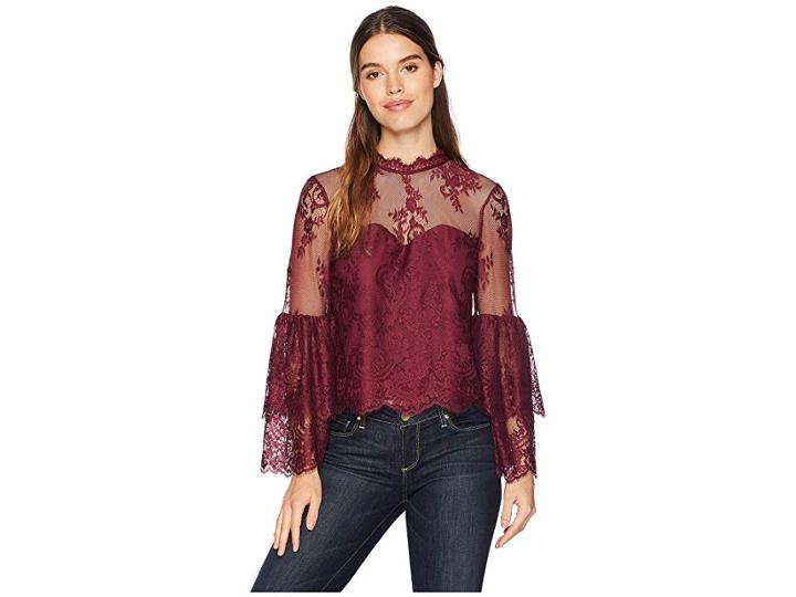 Cupcakes And Cashmere Davey Layered Lace Blouse (red Velvet) Women's Blouse