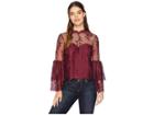 Cupcakes And Cashmere Davey Layered Lace Blouse (red Velvet) Women's Blouse