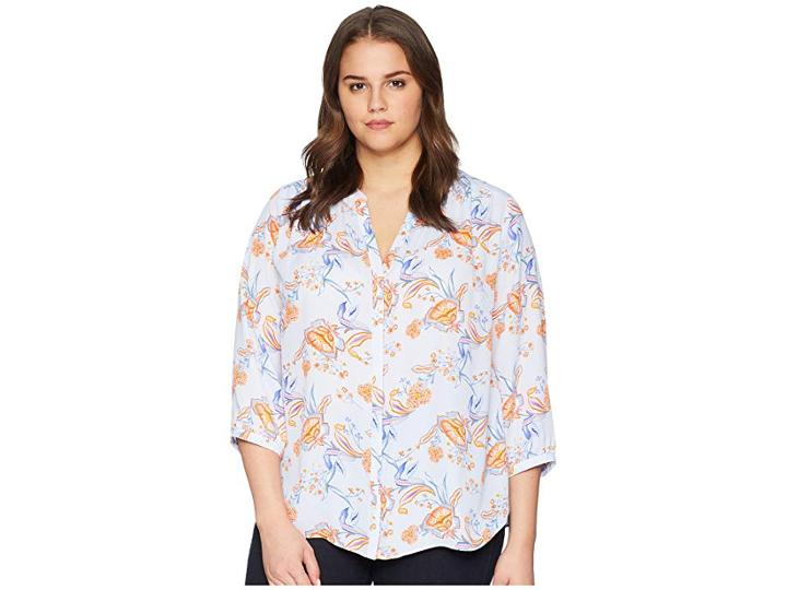Nydj Plus Size Plus Size Pintuck Blouse (tidal Vines Tranquility) Women's Blouse