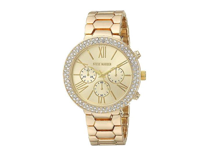Steve Madden Ladies Geo Shaped Patterned Alloy Band Watch Smw180 (gold) Watches