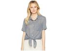 Dylan By True Grit Sand Washed Short Sleeve Camp Shirt With Tie (indigo) Women's Short Sleeve Button Up