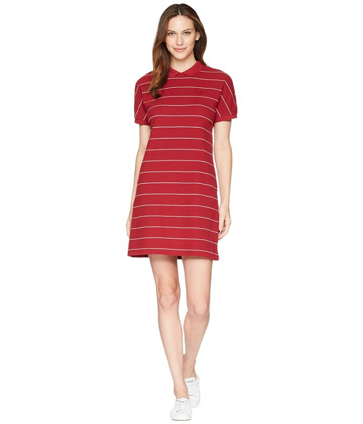 Lacoste Short Sleeve Mini Waffle Cotton Clear Lines Polo Dress (turkey Red/vanilla Plant) Women's Dress