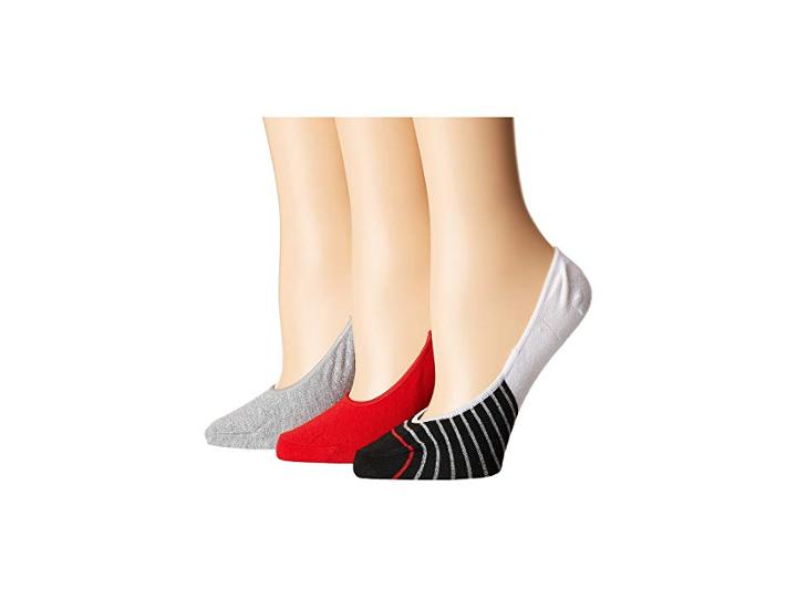 Steve Madden 3-pack Lurex Stripe Footie (white/black/red) Women's Crew Cut Socks Shoes