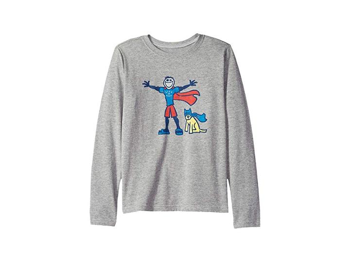 Life Is Good Kids Superhero Jake And Rocket Crusher T-shirt Long Sleeve (little Kids/big Kids) (heather Grey) Boy's Long Sleeve Pullover