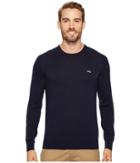Lacoste Crew Neck Cotton Jersey Sweater With Green Croc (navy Blue) Men's Sweater