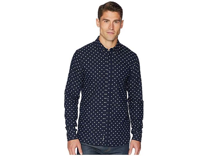 Scotch & Soda Ams Blauw Regular Fit All Over Print Shirt W/ Seasonal Artwork (combo A) Men's Clothing