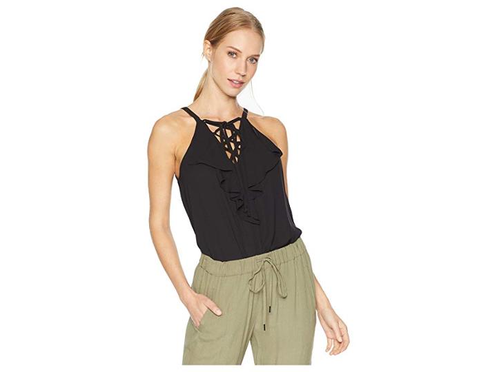 Bcbgmaxazria Lace-up Ruffle Tank Top (black) Women's Sleeveless