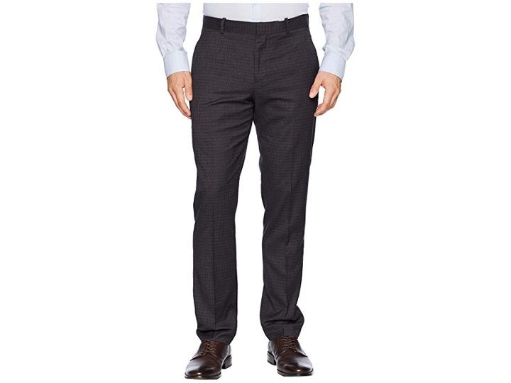 Perry Ellis Slim Fit Washable Plaid Tech Suit Pants (charcoal Heather) Men's Casual Pants