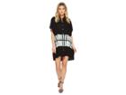 American Rose Gabriella Short Sleeve Button Up Tie-dye Dress (black/white) Women's Dress