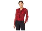 Tommy Hilfiger Printed Long Sleeve Woven Top (scarlet Multi) Women's Clothing
