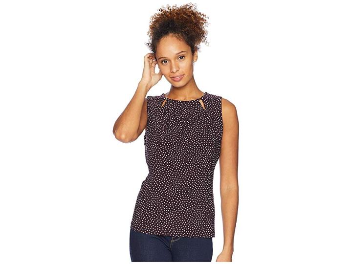Tommy Hilfiger Printed Bead Neck Knit Top (black/currant Multi 1) Women's Clothing