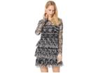 Halston Heritage Long Sleeve Lace Dress With Strapping Detail (black/cream 1) Women's Dress