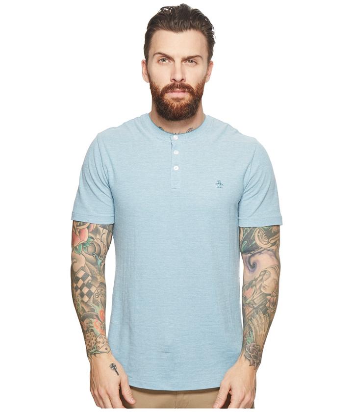 Original Penguin Short Sleeve Henley (storm Blue) Men's Short Sleeve Pullover