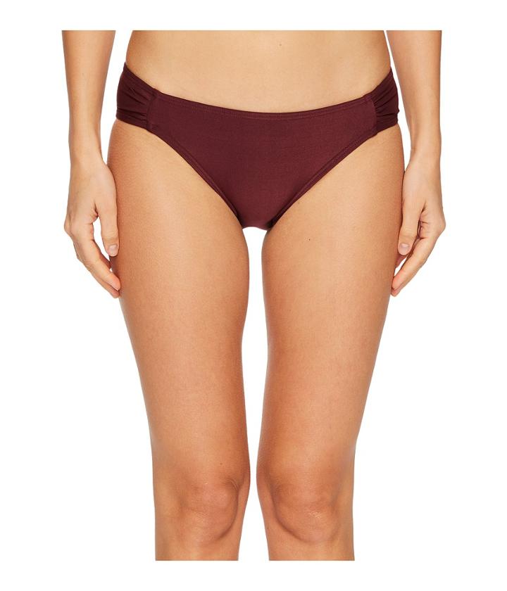 Kate Spade New York Isla Vista #74 Side Shirred Bikini Bottom (deep Cherry) Women's Swimwear