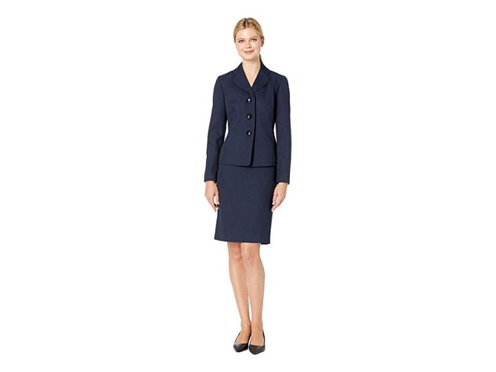 Le Suit Three-button Stand Collar Skirt Suit (navy) Women's Suits Sets