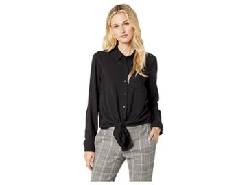 Two By Vince Camuto Flowy Rumple Tie-front Button Down Shirt (rich Black) Women's Clothing