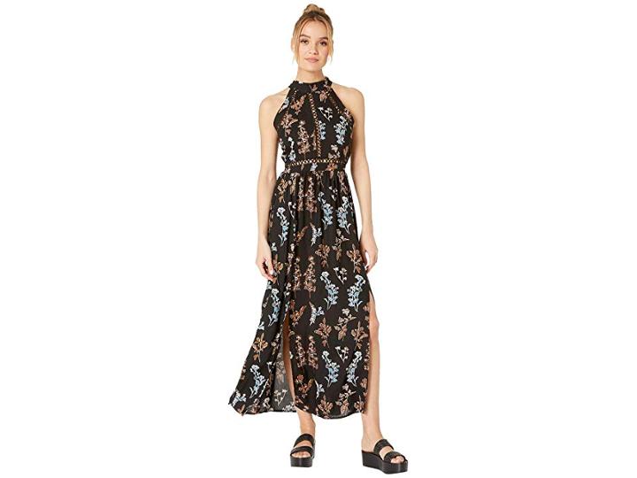 Angie High Neck Printed Dress W/ Keyhole Back (black) Women's Dress