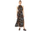 Angie High Neck Printed Dress W/ Keyhole Back (black) Women's Dress