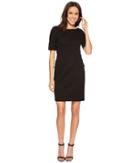 Adrianna Papell Micro Ottoman Sheath Dress With Lace-up Detail And Elbow Sleeve (black) Women's Dress