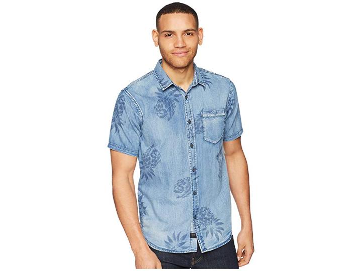 Globe Graves Short Sleeve Shirt (washed Denim) Men's Clothing