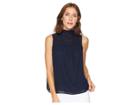 Vince Camuto Sleeveless Smocked Mock Neck Blouse (classic Navy) Women's Blouse