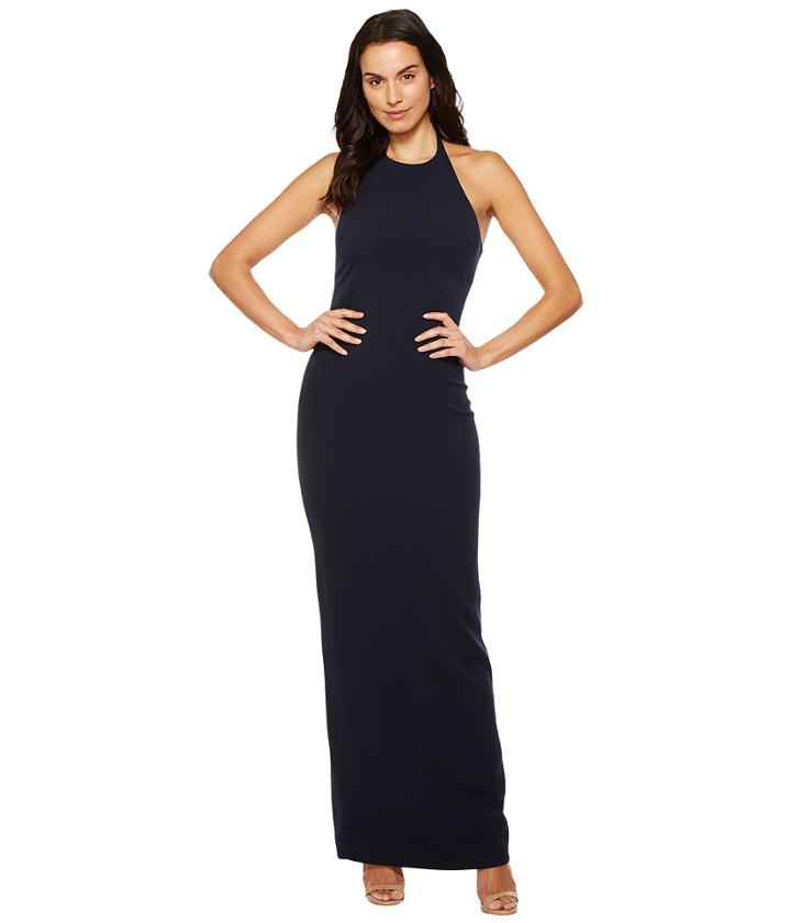 Badgley Mischka Stretch Crepe Halter (navy) Women's Dress