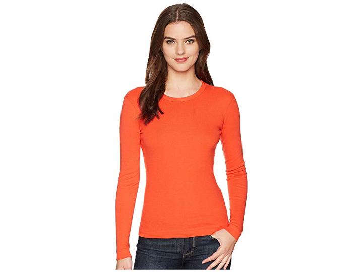 Three Dots 100% Cotton Heritage Knit Long Sleeve Crewneck (bing Cherry) Women's Clothing